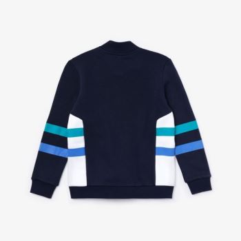 Lacoste SPORT Side Stripe Full-Zip Colorblock Sweatshirt Dětské - Mikiny Tmavě Blankyt Blankyt / Bíl